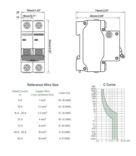 Diagram of Three Pack One Pole Miniature Circuit Breaker 20 Amp 120 Volt 240 Volt AC DIN Rail Mount Thermal Magnetic Trip MCB C20