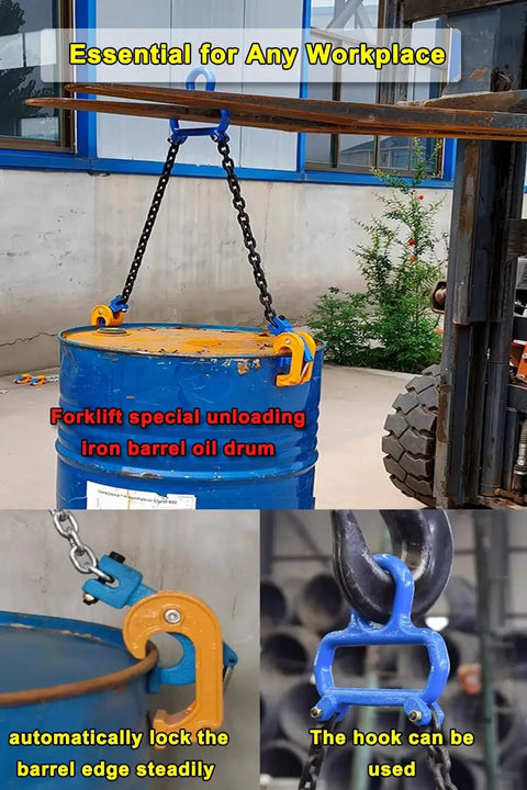1 Ton Drum Lifting Chain With 2 Hooks For Plastic And Steel Drums 50cm Length lifting a blue oil drum with forklift