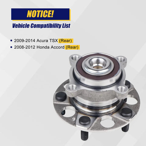Rear Wheel Bearing And Hub Assembly 512353 Drop-In Replacement For Honda Accord 2008-2012 And Acura TSX 2009-2014 5 Lug With ABS