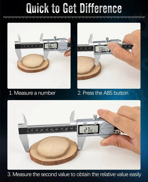 Steps to use Digital Caliper 12 Inch With ABS Absolute Scale IP54 Waterproof Stainless Steel Vernier Caliper With Inch MM And Fraction Readouts Auto Off LCD Display Precision Measuring Tool Feeler Gauges Included