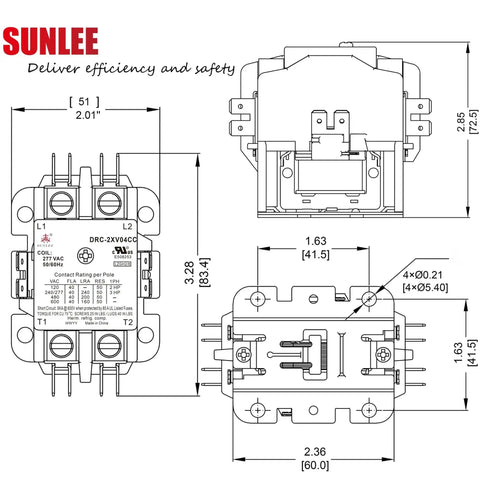 Diagram of Two Pole 40 Amp 277 Volt Contactor Workhorse For Lighting Load Heavy Duty Contactor For Commercial LED Drivers And Ballasts