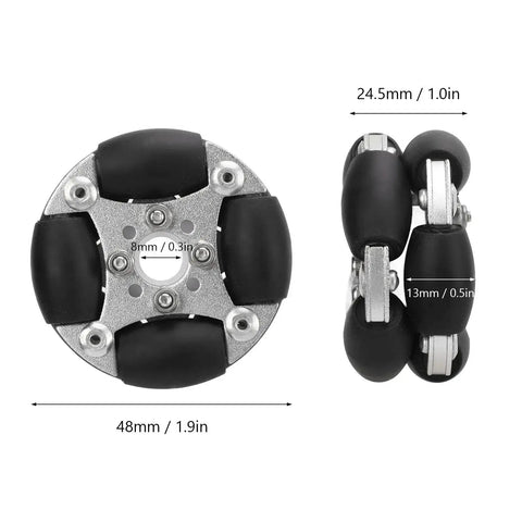 48mm Double Aluminum Omni Wheel Set For Robotics Projects And Competitions With 360 Degree Rotation and Pro Grade Anti Slip Nylon Tread