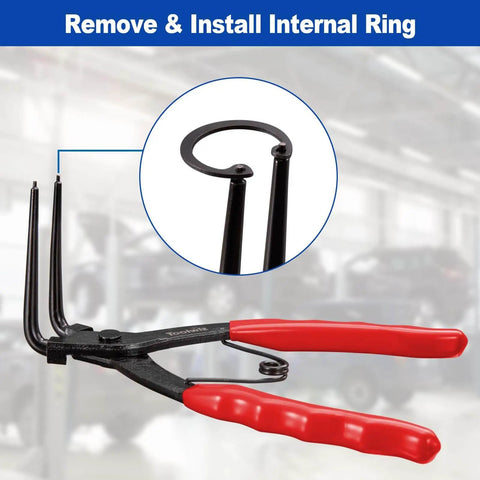 Heavy Duty 90 Degree Snap Ring Pliers For Trucks, Motorcycles, And Cars, Long Nose Design, Red Handle, Internal Ring Removal