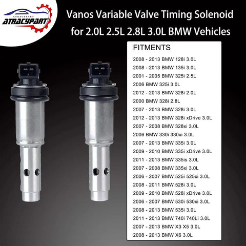 Two Pack Variable Valve Timing Vanos Solenoid VVT For BMW 3 Series And 5 Series Models Including 325i 328i 330i 335i 525i 528i 530i 535i E60 E90 N52 N54 Replaces 11367585425 11367516293 OEM Fit Solenoid Kit For Peak Engine Performance