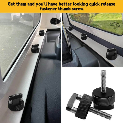 Quick Release Thumb Screw Jeep Hard Top Fastener Kit for Wrangler JK 2007 to 2018, JL 2018 to 2022 and Gladiator JT, installed view