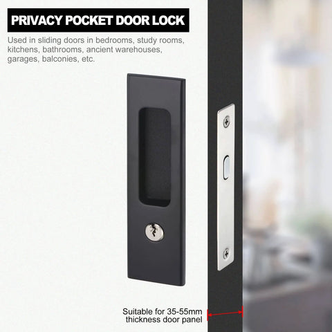 Invisible Recessed Pocket Door Lock With Handle Sliding Barn Door Latch Kit With Keys Black Finish shown installed