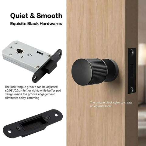 Two Pack Invisible Minimalist Door Lock With A Single Sided Black Round Handle Hidden Design installed on wood door