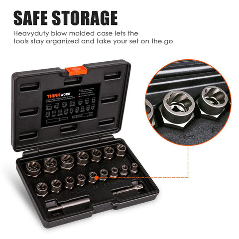 Heavy Duty Bolt Extractor Kit For Damaged Nuts And Bolts 18 Piece Set With Three Eighths Inch Drive Lug Nut Removal Tool