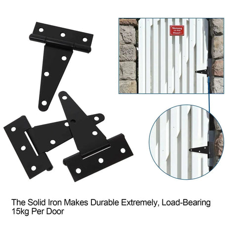Ten Pack 4 Inch T Strap Tee Hinge Heavy Duty Black Barn Door Hinges For Wooden Fences Garden Doors Strap Wrought Iron Hardware