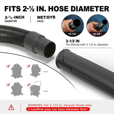 2.5-inch hose diameter compatibility for wet/dry vacs, part of ground level gutter cleaning tool attachments for 2.5 inch shop vac
