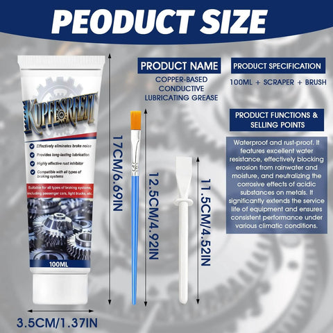 Copper Anti Seize Lubricant Grease For High Temperature Parts That Stops Noise And Seizing Keeps It Quiet, Protects Bolts Brake Pins And Spark Plugs From Rust And Corrosion Waterproof And Heat Resistant Compound For Auto Marine And Equipment tube with scraper and brush dimensions