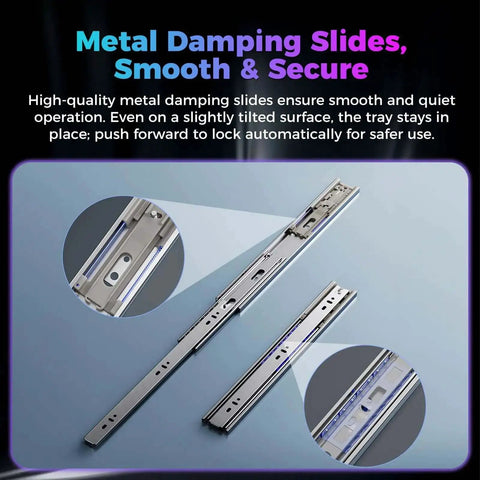 Metal damping slides for Space Saving Dual Layer 3D Printing Workstand With Pull Out Shelves, 15kg Per Layer, secure and smooth operation.