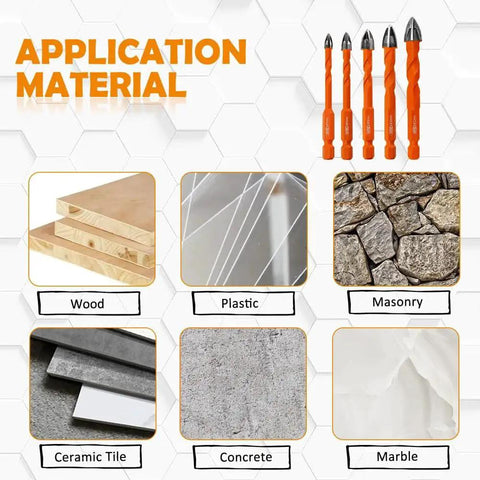 Application materials for All Purpose Masonry Drill Bits Set by BGTEC, 10 Pack With Tungsten Carbide Tips And Quick Fit Hex Shank