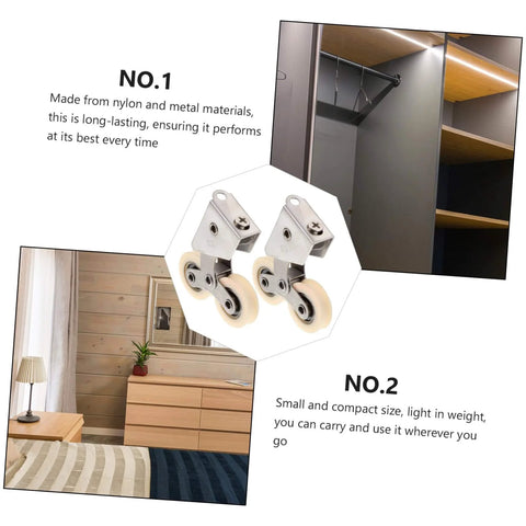 Heavy Duty Sliding Door Rollers Kit, 2 Pack Aluminum Alloy Wheels With Stainless Steel Track, shown close-up with doors