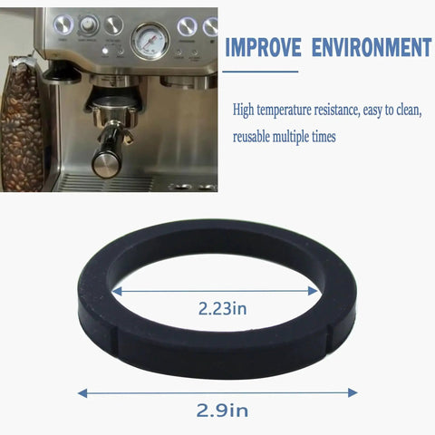 Silicone Group Head Gasket Replacement for Silvia Espresso Machines, Food Grade Odorless Seal, shown next to an espresso machine.