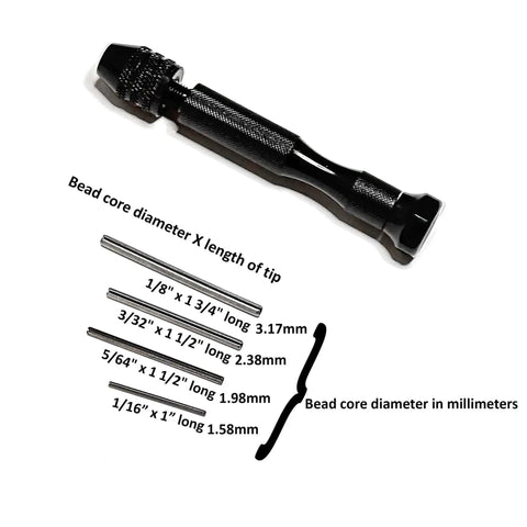 Black Paper Bead Roller with four interchangeable stainless slotted tips, four-inch roller, half-inch handle, for DIY jewelry and crafts