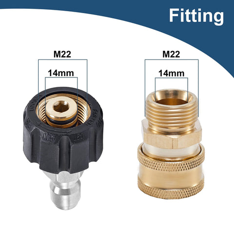 Raincovo pressure washer quick-connect fittings, M22 14mm to 3/8 in hose adapter, brass and plastic, 4-piece set