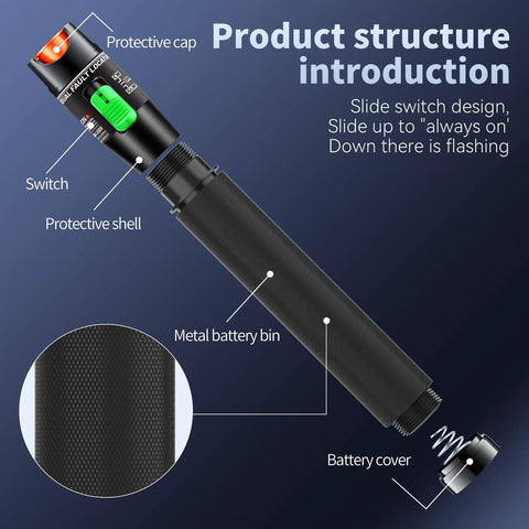 Visual Fault Locator 30KM fiber optic tester with FC male to LC female adapter, black knurled body