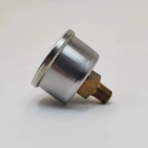 Side view of 60 Psi Oil Pressure Gauge With Adapter Fitting For 1970 And Later Harley Big Twin Shovelhead Evolution Softail Touring Dyna FXR