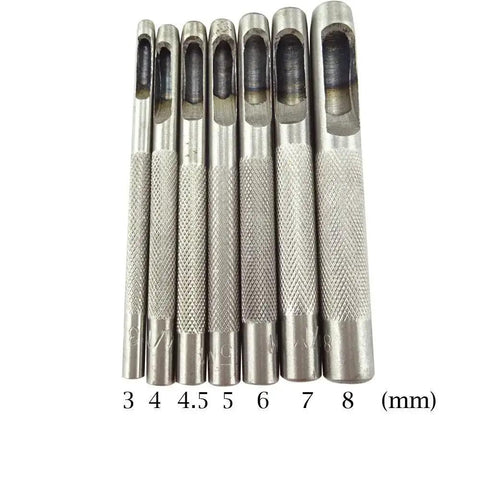 Leather Craft Hollow Hole Punch Set Pro Grade 7 Piece Round Punch Tool Range 3mm 4mm 4.5mm 5mm 6mm 7mm 8mm Knurled Grip