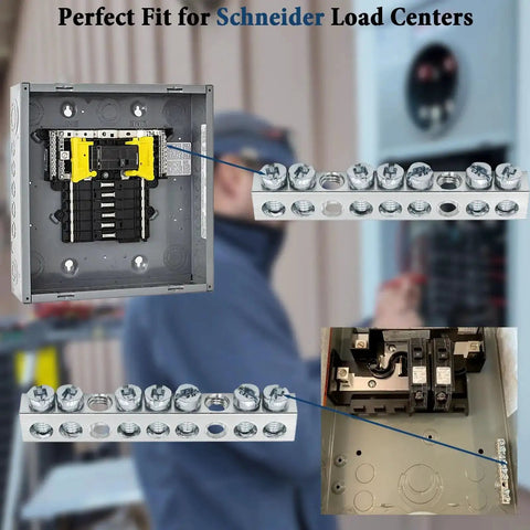 7 Terminal Grounding Bar Kit For QO Load Centers, Compatible With Schneider Electric, showing installation inside electrical panel
