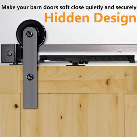 4-Piece No-Drill Soft Close Barn Door Hardware Kit For 70 To 160 Lb Sliding Doors, Quiet Hidden Track System viewed close-up