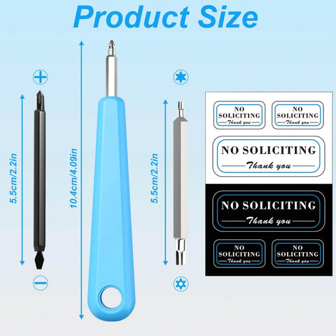 Doorbell Screwdriver Kit With DoubleEnded Torx T6 T15 Bits, Phillips And Slotted Heads, No Soliciting Signs, durable blue handle