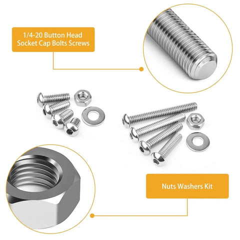 Durable 1/4-20 Hex Button Head Cap Screws Kit By VIGRUE, 304 stainless steel bolts, nuts, and washers close-up, 300-piece assortment.