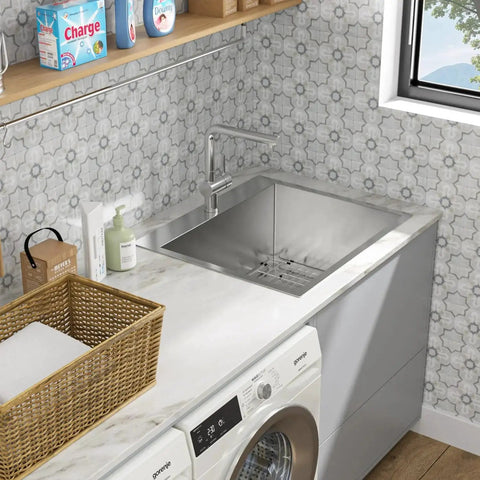 Drop In Laundry Room Sink With 12 Inch Depth, 16 Gauge 304 Stainless Steel, 25 By 22 Inch Single Bowl Utility Sink, Dcolora DC-L7701