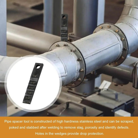 Three Quarters Inch By Four Inch Pipe Spacer Wedge Step Gauge For Welding Alignment Pro Grade Dual Wedge Tool in use on pipe