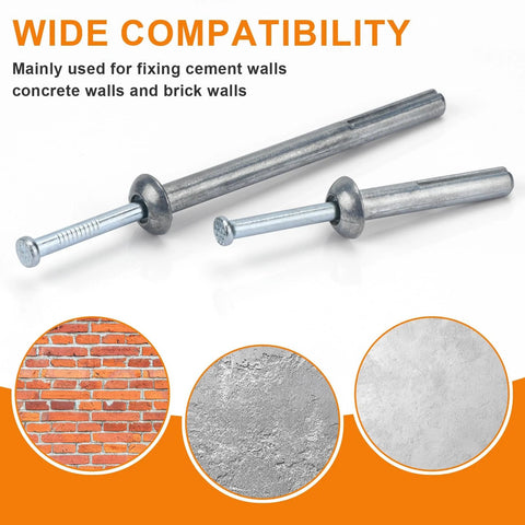 One Quarter Inch By One Inch Hammer Drive Anchors With Nails Masonry Fasteners For Concrete Brick And Block 50 Pack