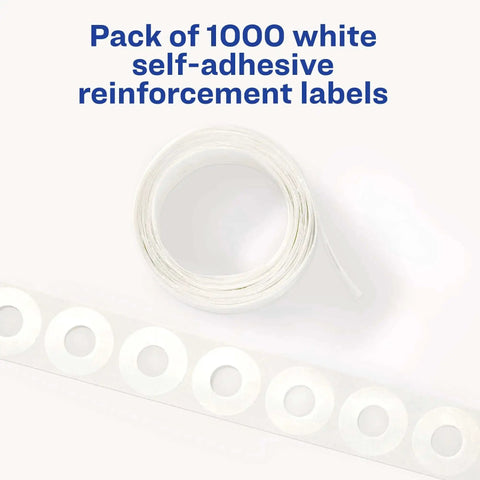 Roll of Self Adhesive Hole Reinforcement Stickers For One Quarter Inch Punches, white non printable labels for three-hole pages