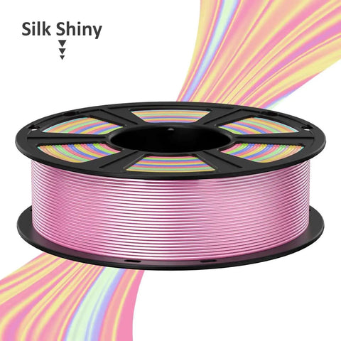 Silk PLA Filament 1.75mm spool in metallic white with glossy silk finish and high dimensional accuracy for 3D printing.