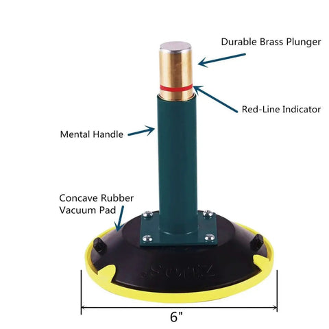 Six-Inch Vacuum Suction Cups With Metal Handle, Brass Pump, 150 lbs Capacity, Highlighted Features