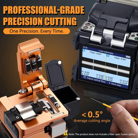 Workhorse S09 High Precision Optical Fiber Cleaver with 16-port tungsten blade for FTTH, close-up view showing interface and cutting details.