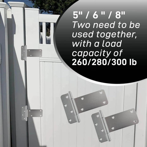 6 Inch Heavy Duty Door Hinges Set With 280 Lbs Capacity, 4 Pack Gate Hinges Including Screws, installed on wooden fence