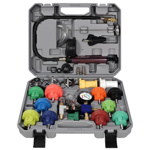 Pro Grade All In One 25 Piece Coolant Pressure Tester Kit With Vacuum Purge And Refill Tool for Quick Auto Cooling System Leak