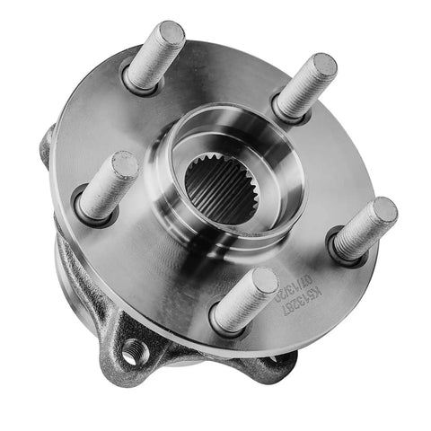 4 Piece Wheel Bearing Hub Assembly Kit For Toyota Prius Plug In 2010 2011 2012 2013 2014 2015 5 Lug Front And Rear Hubs And Bearings Replacement Set Premium Quality Direct Fit Ready To Install, showing a metal 5-lug hub close-up.