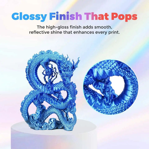 Silk Dual Color Filament Blue To Silver Gradient For 3D Printing Smooth Color Changing Filament 1Kg Spool Easy To Use And Fits Most FDM Printers For Gradient Vibes showcasing a dragon model.