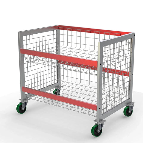Metal cart with wire mesh panels on 4 inch caster set of 4 replacement wheels with polyurethane tread on cast iron cores