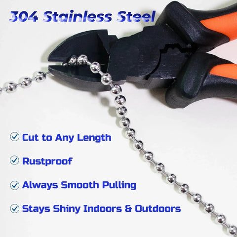Cutting 60 Ft Ball Bead Chain Size 10 In 304 Stainless Steel Heavy Duty Bead Chain With 20 Connectors for rust-free indoor and outdoor use