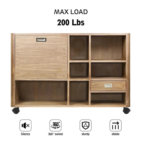 Wooden storage cabinet on 1.5 Inch Nylon Swivel Caster Wheels, 5/16 Inch Threaded Stem, Locking Furniture Casters, 200 Lbs Capacity