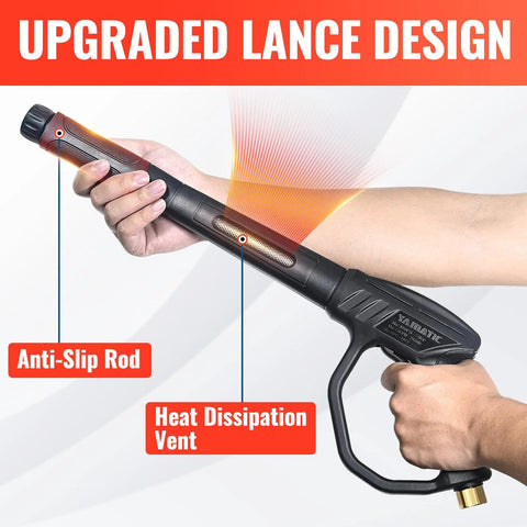 YAMATIC pressure washer gun wand with swivel, 43-inch extension, anti-slip rod, ergonomic handle, heat dissipation vent