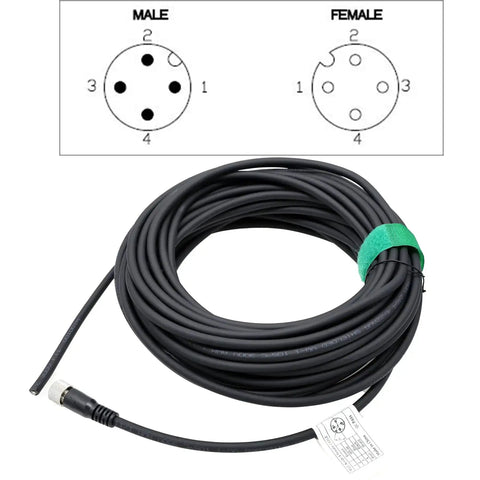 M12 A Coded 4 Pin Female Sensor Cable For Actuator Encoder To Bare Wire Lead 2m ideal for industrial automation