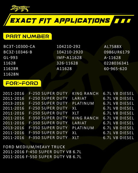 Compatibility chart for Beefed Up 150 Amp 12V Diesel Alternator For Ford Super Duty F250 F350 F450 F550 2011 To 2016 V8