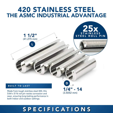 Spring Pin Set And Roll Pin Kit In Stainless Steel 420, Includes Cotter Pins, Dowel Pins, And Spring Pins, 5/64 X 5/16 Inches.