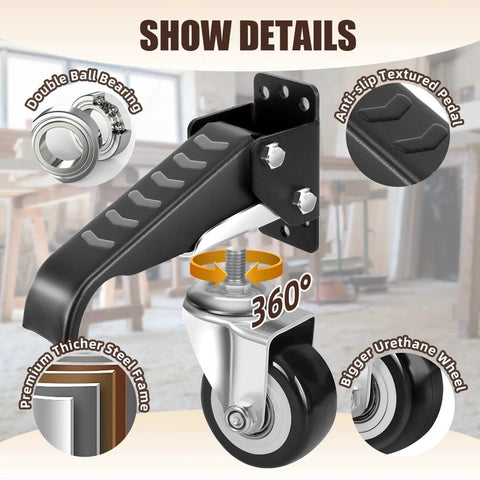 Heavy Duty Workbench Casters Kit 600 Lb Capacity Set Of 4 With Two Mounting Options featuring retractable caster wheels and steel construction