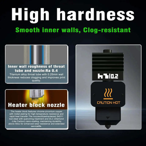 2 Pack 0.2mm Hardened Steel Hotend Kit For H2D H2S H2C P2S with high hardness features and caution hot label