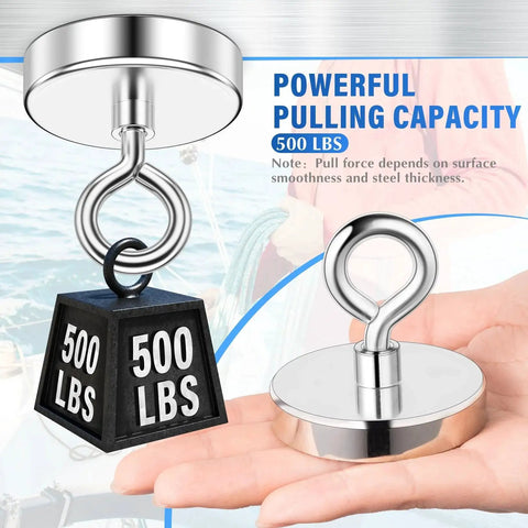 2.36 Inch Fishing Magnet 500 Lb Heavy Duty Rare Earth Magnet For Treasure Hunting shown with pulling capacity and weight support