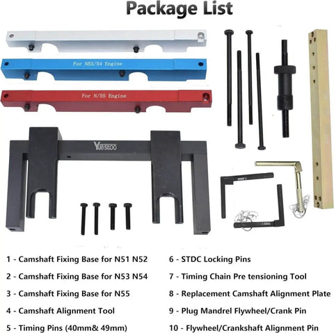Pro Grade Timing Vanos Camshaft Alignment Locking Tool Kit For BMW 2.5 3.0 N51 N52 N53 N54 N55 S55 Engines Including 3 Series